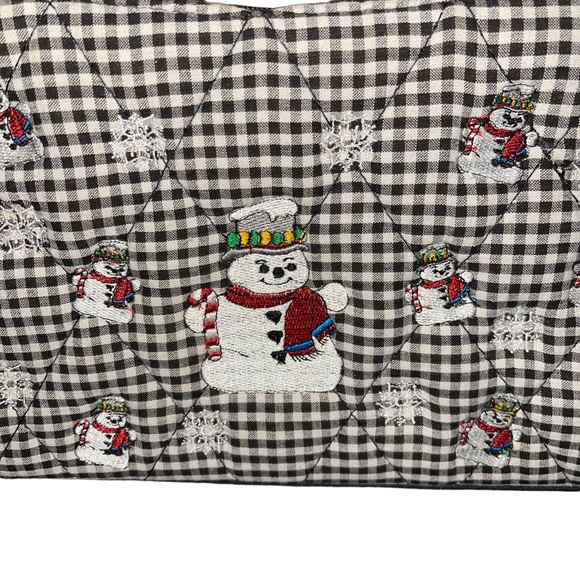 Women’s Black and White Check Snowman Shoulder Bag Quilted Outer Zipper Closure - Picture 3 of 9
